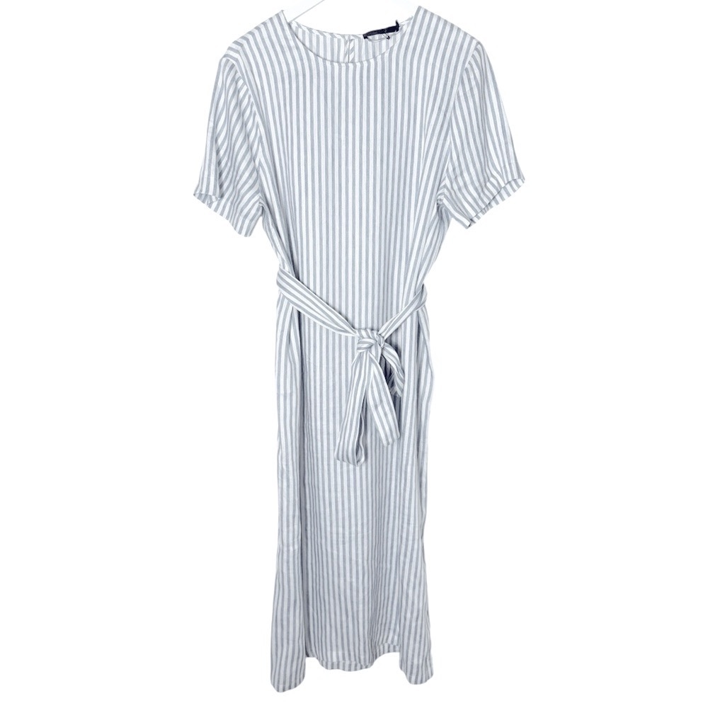 Jenni Kayne White and Light Gray Striped Midi Dress - Picture 2 of 9